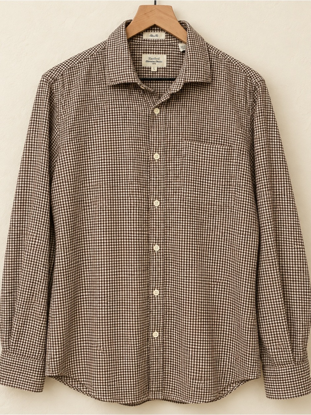 Hartford 100% Cotton Brown and Cream Small-Check Button-Down Shirt